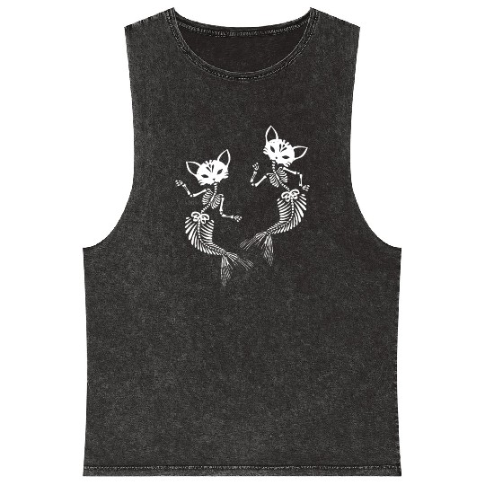 Cat Merma d Skeleton Halloween Design Great Mineral Wash Tank Tops