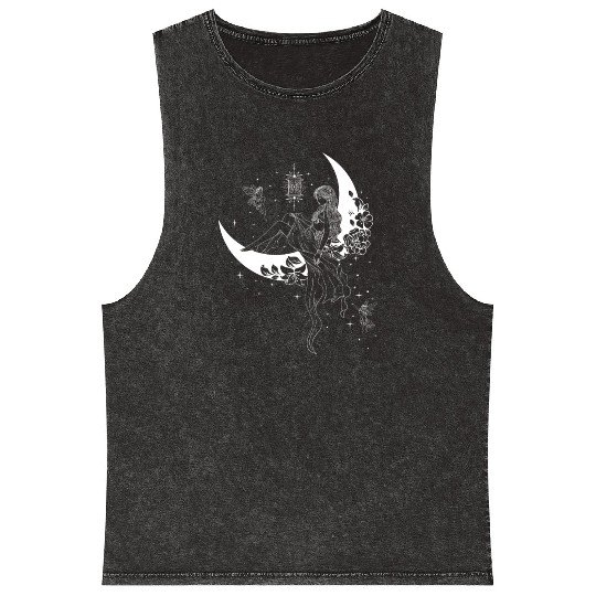 Fairy Fairycore Moon Crescent Moon Mineral Wash Tank Tops