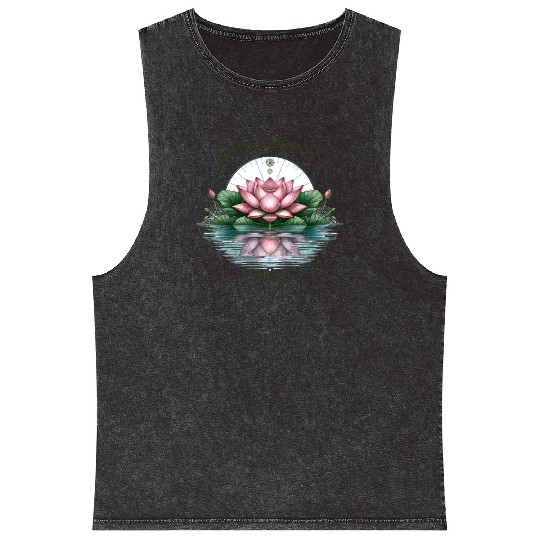 Inner Harmony Lotus - Serene Water & Flower Design Mineral Wash Tank Tops
