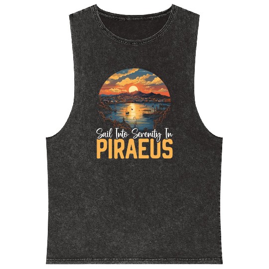 Piraeus Greece Travel Vacation Europe Greek Flag Mineral Wash Tank Tops