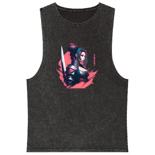 Cyberpunk Samurai Cyberpunk Mineral Wash Tank Tops
