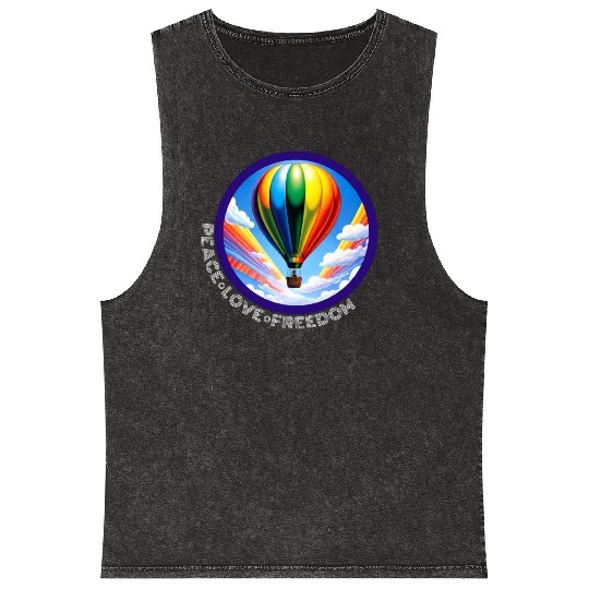 Peace Love Freedom Ballon Mineral Wash Tank Tops