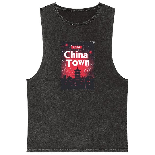 ChinaTown Ignites: Synthwave Red & Black Shiluette Mineral Wash Tank Tops