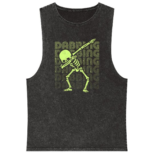 Dabbing Skeleton Type Glow Effect Mineral Wash Tank Tops