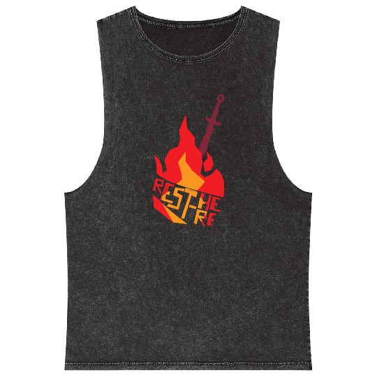 Rest Here Bonfire Gamer Design Mineral Wash Tank Tops