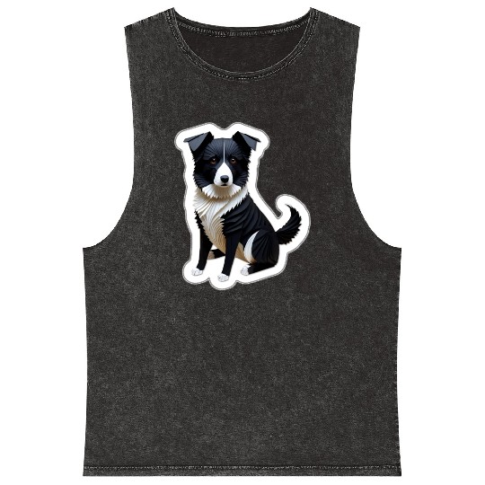 Origami Border Collie Mineral Wash Tank Tops