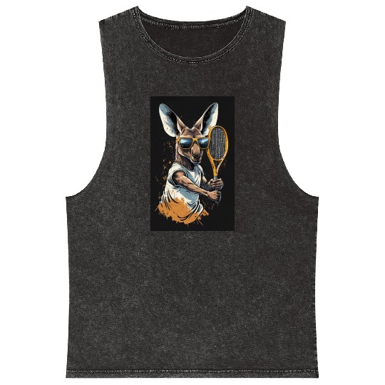 Kangaroo play tennis Mineral Wash Tank Tops