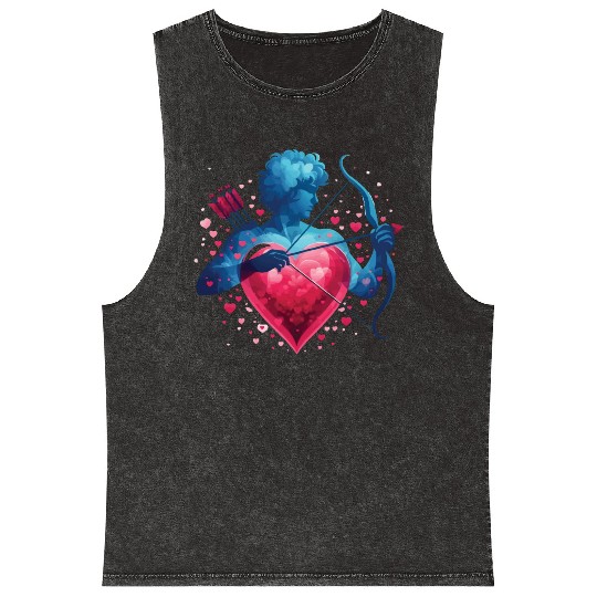 Valentine's Day: Cupid with a love arrow and heart Mineral Wash Tank Tops
