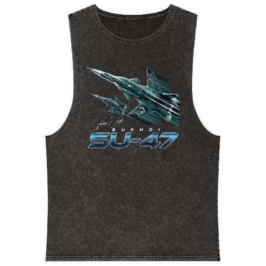 Sukhoi SU-47 the Golden Eagle Russian Fighterjet Mineral Wash Tank Tops