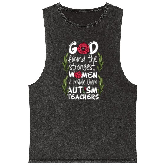 Woman Autism Teacher Mineral Wash Tank Tops
