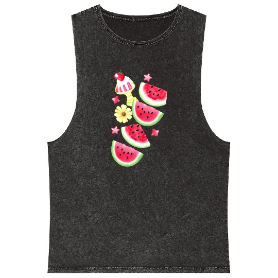 Watermelon Sweet Summer Treat Design Mineral Wash Tank Tops