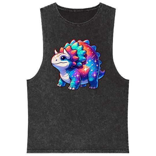 Cute Galaxy Ankylosaurus Mineral Wash Tank Tops