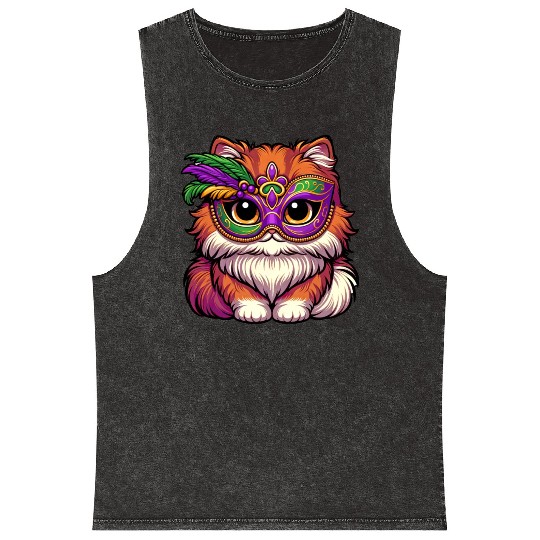 Mardi Gras Persian Cat, Dressed-up Cat Mineral Wash Tank Tops