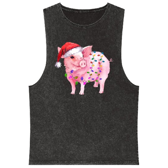 Pig Christmas Light Mineral Wash Tank Tops