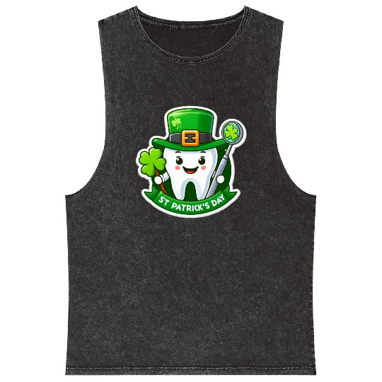St patricks day cartoon dentist design, cute tooth Mineral Wash Tank Tops