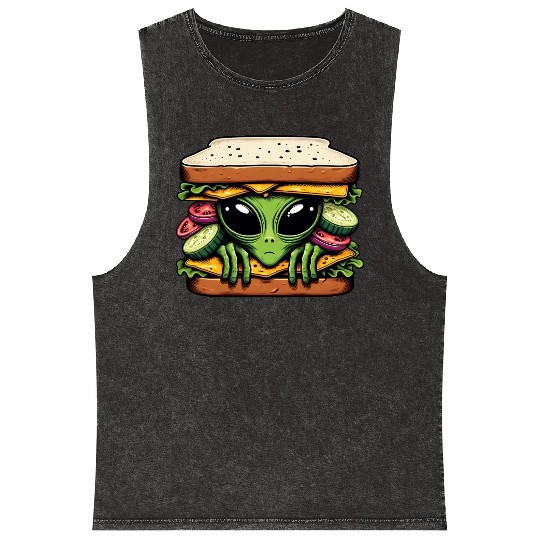 Alien Hiding in a Sandwich Mineral Wash Tank Tops