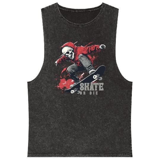 Skeleton Skull Skater Skateboarder Skateboard Mineral Wash Tank Tops