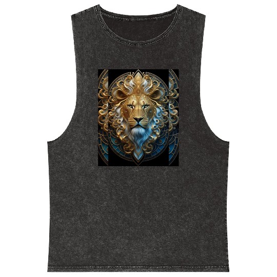 1920s Art Deco lion, gold Mineral Wash Tank Tops