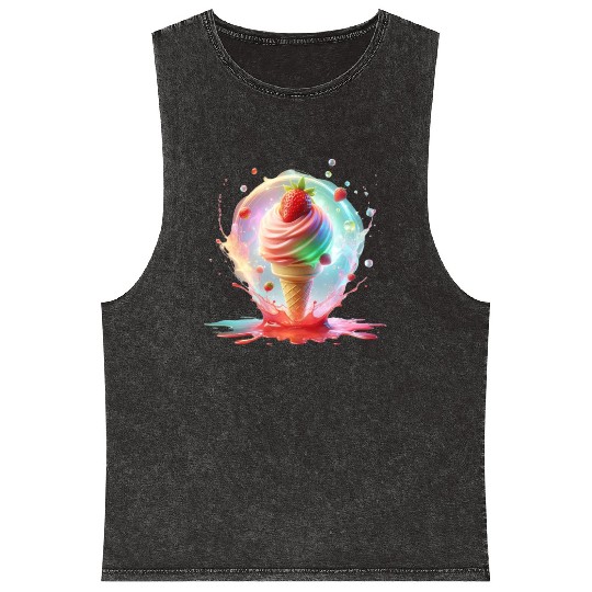 Strawberry Ice Cream with Colorful Luminescence Mineral Wash Tank Tops