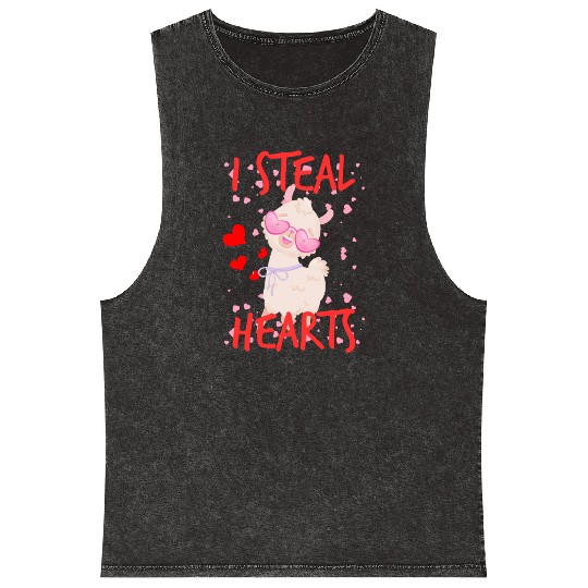 Cute Llama alpaca valentine day for couples Mineral Wash Tank Tops