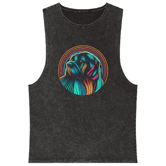Neon Dog Art - Retro 80s Style Colorful Painting Mineral Wash Tank Tops