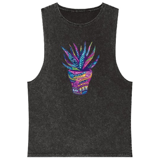 Psychedelic Aloe Vera Succulent Plant Garden Mineral Wash Tank Tops