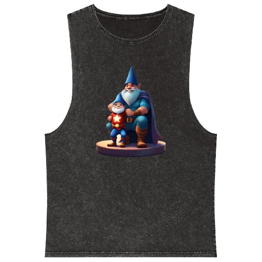 Father's Day Gnome as a superhero dad Mineral Wash Tank Tops