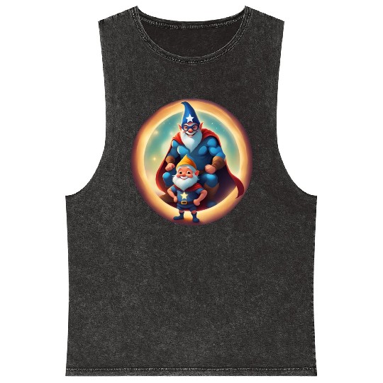 A Father's Day Gnome as a superhero dad Mineral Wash Tank Tops