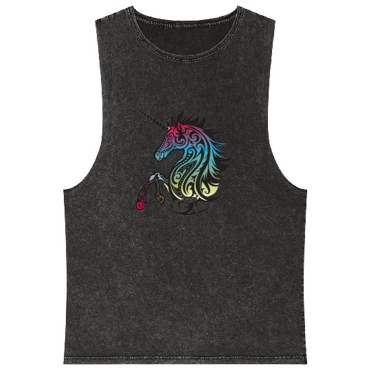 Mystical Rainbow Unicorn Art Mineral Wash Tank Tops