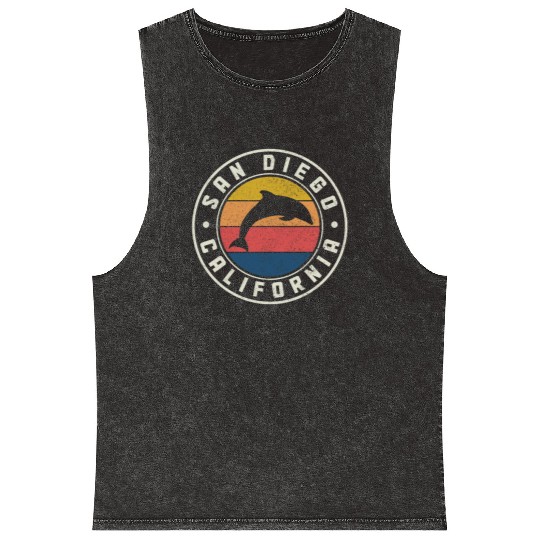 San Diego California Dolphin Souvenir Mineral Wash Tank Tops