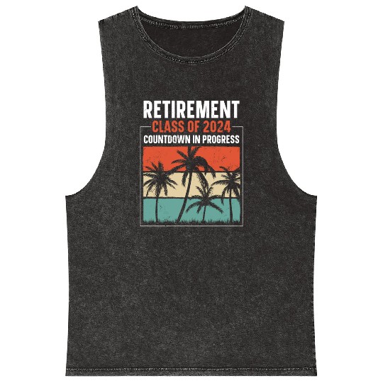 2024 Retirement Countdown Beach Mineral Wash Tank Tops