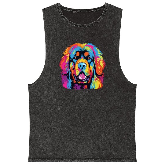 Watercolor Colorful Tibetan Mastiff Mineral Wash Tank Tops