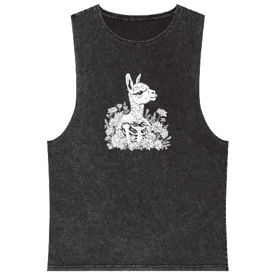 Alpaca Alpaka Floral Skeleton Flower Animal Mineral Wash Tank Tops