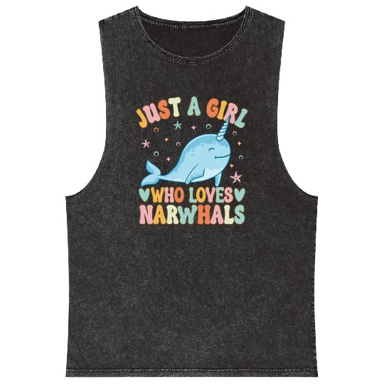 Narwhal Girl Narwhal Lover Mineral Wash Tank Tops
