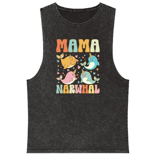 Groovy Narwhal Mom Narwhal Lover Mineral Wash Tank Tops
