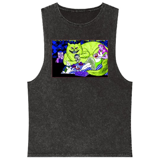 Alice in Picnic land Black (Light Version) Mineral Wash Tank Tops