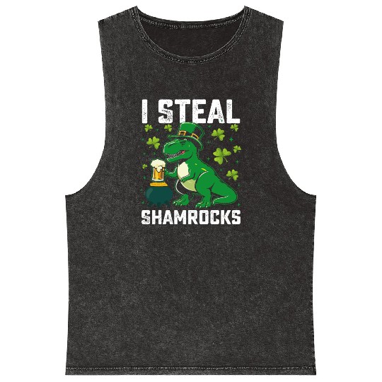 I Steal Shamrocks T Rex Dinosaur St Patrick's Day Mineral Wash Tank Tops