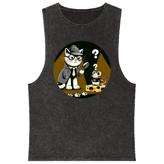 Detective Cat and Superhero Mouse Adventure Mineral Wash Tank Tops