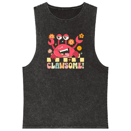 Groovy Crab Lover Seafood Lover Mineral Wash Tank Tops