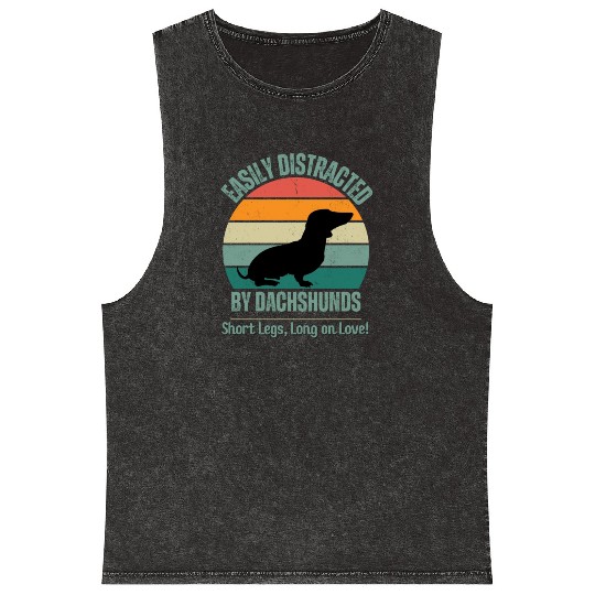 Wieners Lover Gift Easily Distracted By Dachshunds Mineral Wash Tank Tops