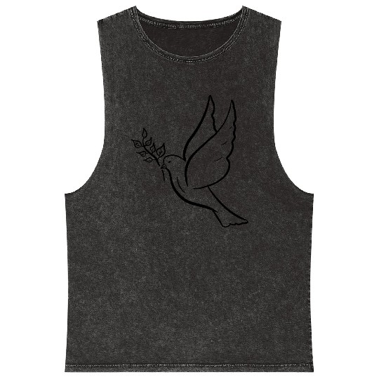 Dove of peace with olive branch drawing Hand drawn Mineral Wash Tank Tops