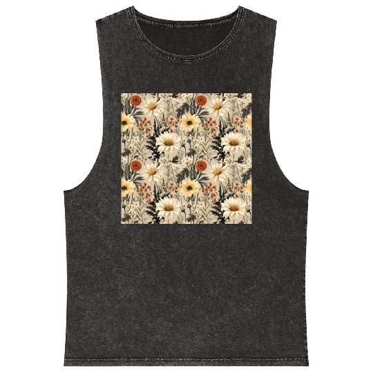 Delicate Wildflowers Pattern Mineral Wash Tank Tops