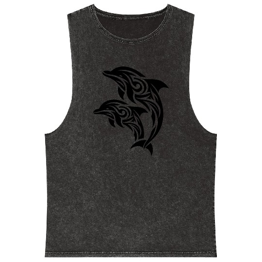 Bottlenose Dolphin T Tattoo Jumping Dolphins Mineral Wash Tank Tops