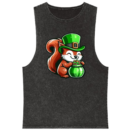 St. Patrick's Day Cute Squirrel Comic Design Mineral Wash Tank Tops