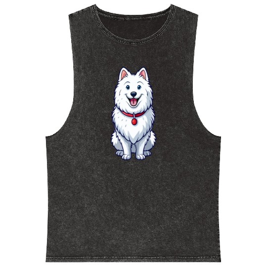 Happy Grinning Samoyed Mineral Wash Tank Tops