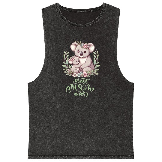 Best Mom Ever Koala Embrace Floral Wreath Mineral Wash Tank Tops