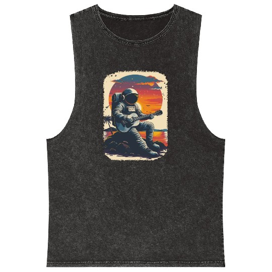 Astronaut Guitar Player Space Music Lover Mineral Wash Tank Tops