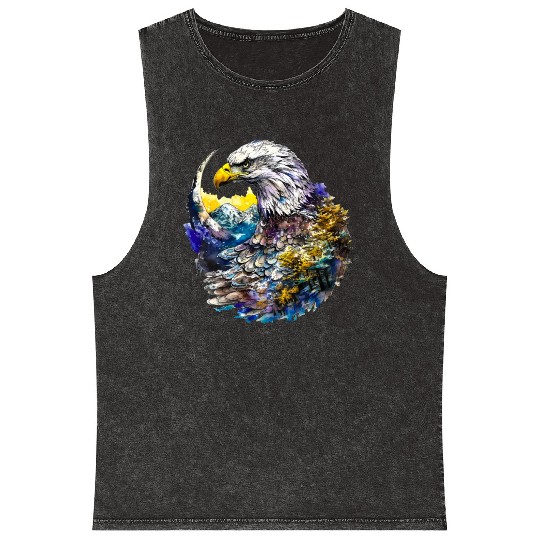 Wilderness Watercolor Forest Moon Eagle Mineral Wash Tank Tops