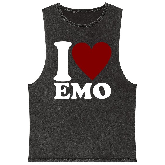 I LOVE EMO Heart Gothic Mineral Wash Tank Tops