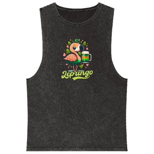 Irish Flamingo St Patricks Lepringo Mineral Wash Tank Tops